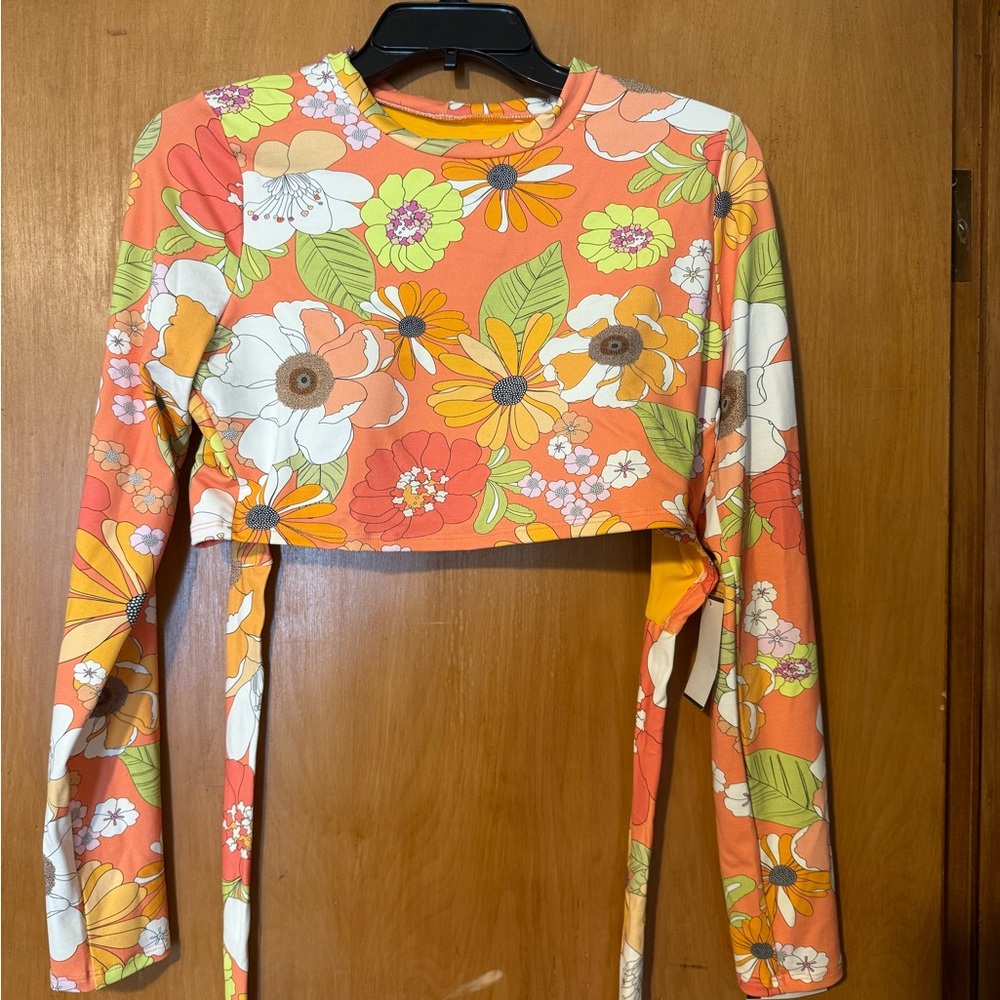 Floral Orange Swim Crop Top